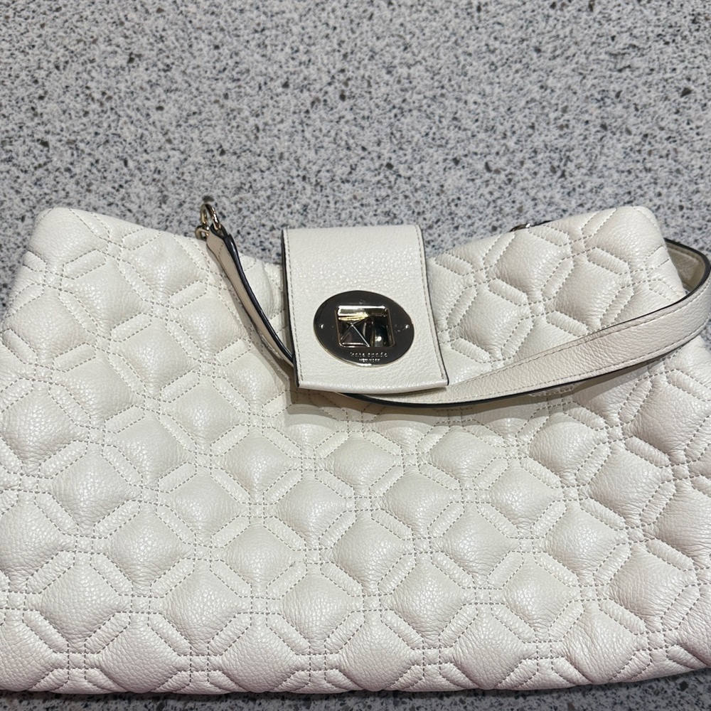 kate spade Cream Quilted Leather Clutch with Turn-Lock